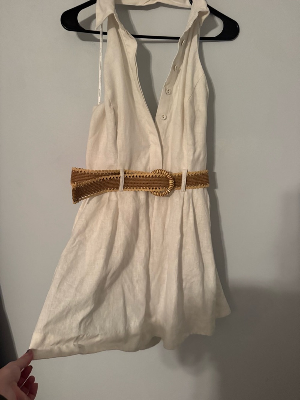 Zimmermann Cream Halter Romper with Woven Tan Belt Detail - Picture 4 of 6